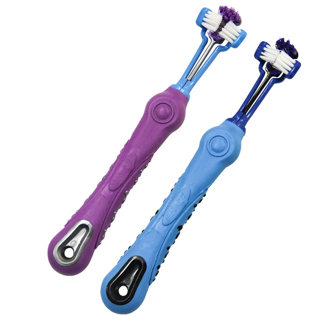 2PCS Three-Head Non-Slip Pet Toothbrush Reusable Dog Toothbrush Dog Teeth Cleaning Brush Pet Cleaning Supplies Dog Oral Cleaning