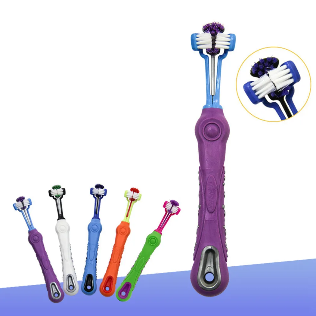 2PCS Three-Head Non-Slip Pet Toothbrush Reusable Dog Toothbrush Dog Teeth Cleaning Brush Pet Cleaning Supplies Dog Oral Cleaning