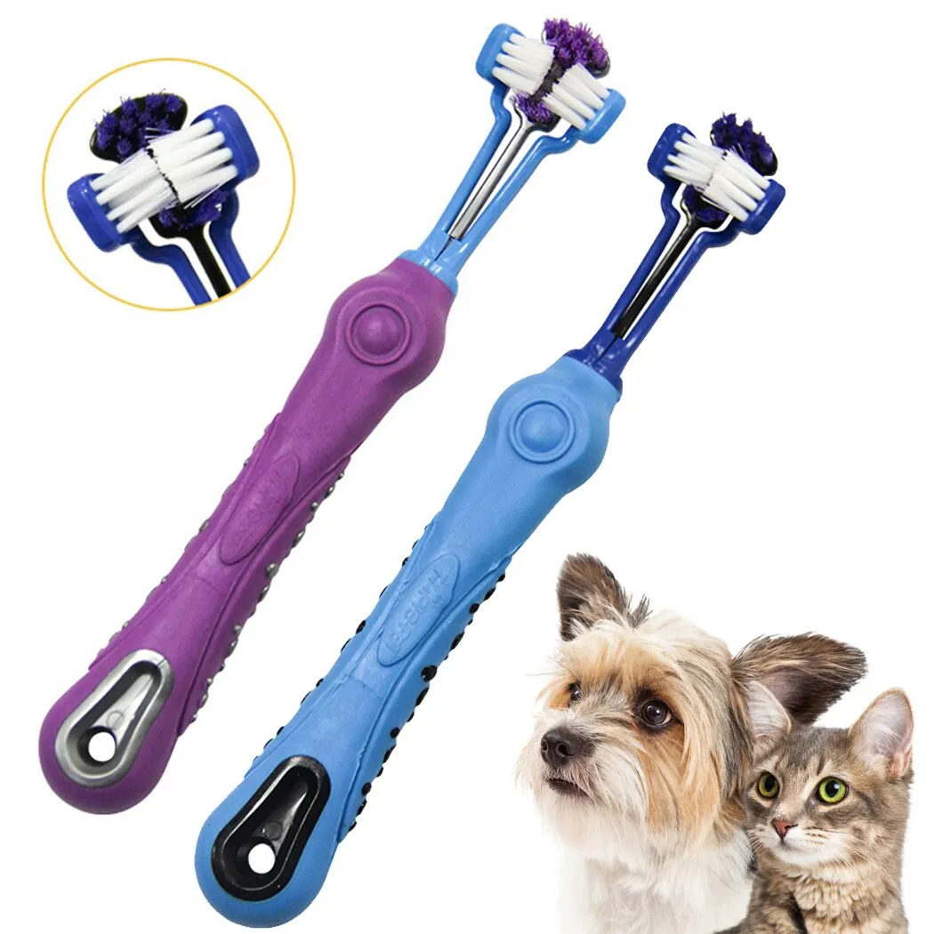 2PCS Three-Head Non-Slip Pet Toothbrush Reusable Dog Toothbrush Dog Teeth Cleaning Brush Pet Cleaning Supplies Dog Oral Cleaning