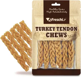 Afreschi Turkey Tendon Braided Stick 3.5 oz, Dog Treats for Classic Series, All Natural Human Grade Dog Treat, Suitable for Training chew, Turkey Sourced from USA, Rawhide Alternative