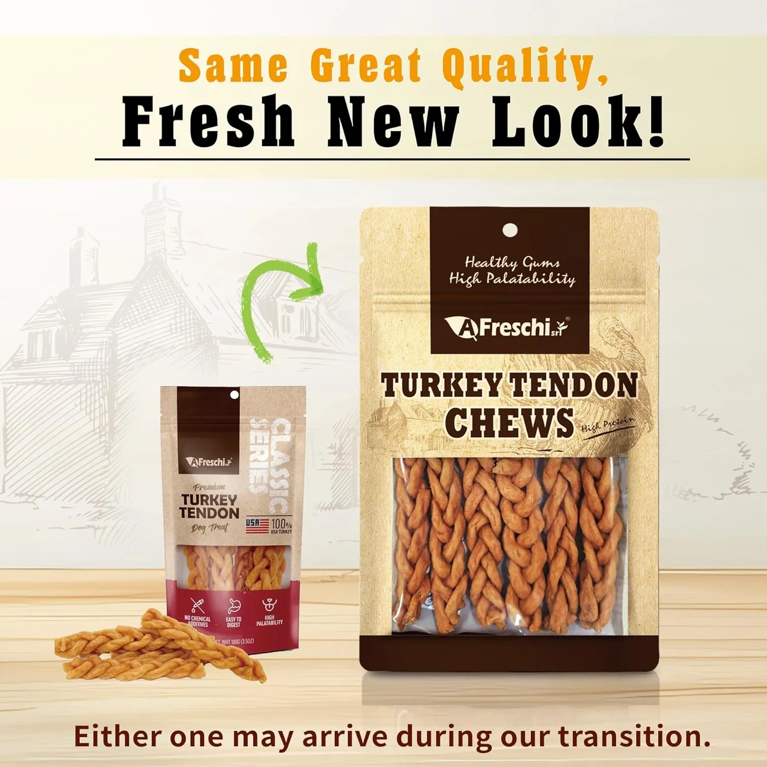Afreschi Turkey Tendon Braided Stick 3.5 oz, Dog Treats for Classic Series, All Natural Human Grade Dog Treat, Suitable for Training chew, Turkey Sourced from USA, Rawhide Alternative