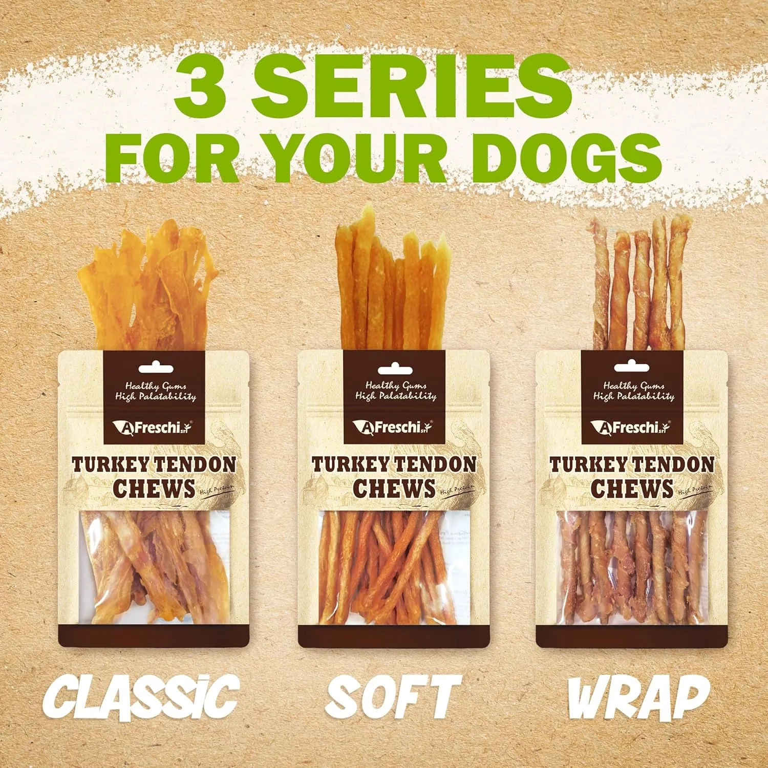Afreschi Turkey Tendon Braided Stick 3.5 oz, Dog Treats for Classic Series, All Natural Human Grade Dog Treat, Suitable for Training chew, Turkey Sourced from USA, Rawhide Alternative
