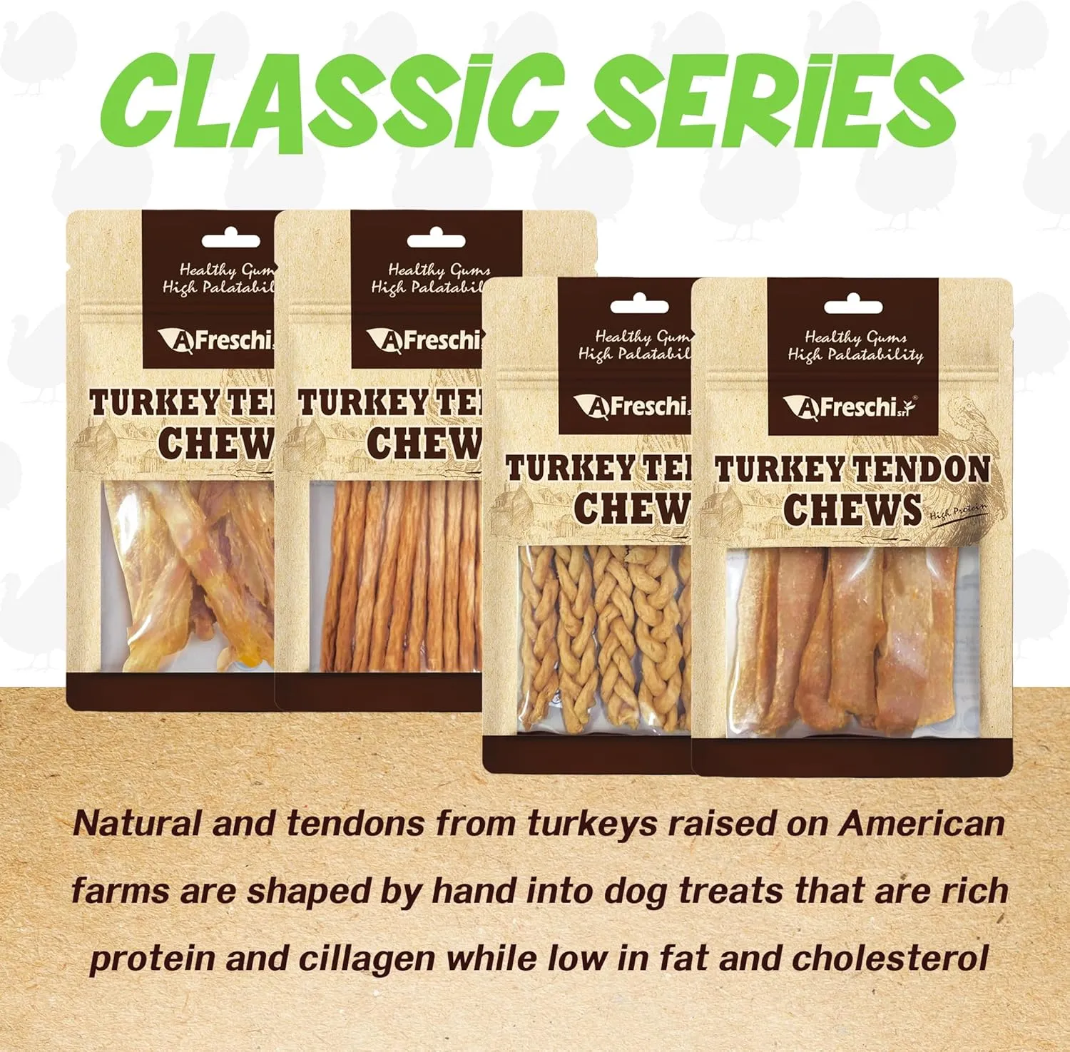 Afreschi Turkey Tendon Braided Stick 3.5 oz, Dog Treats for Classic Series, All Natural Human Grade Dog Treat, Suitable for Training chew, Turkey Sourced from USA, Rawhide Alternative