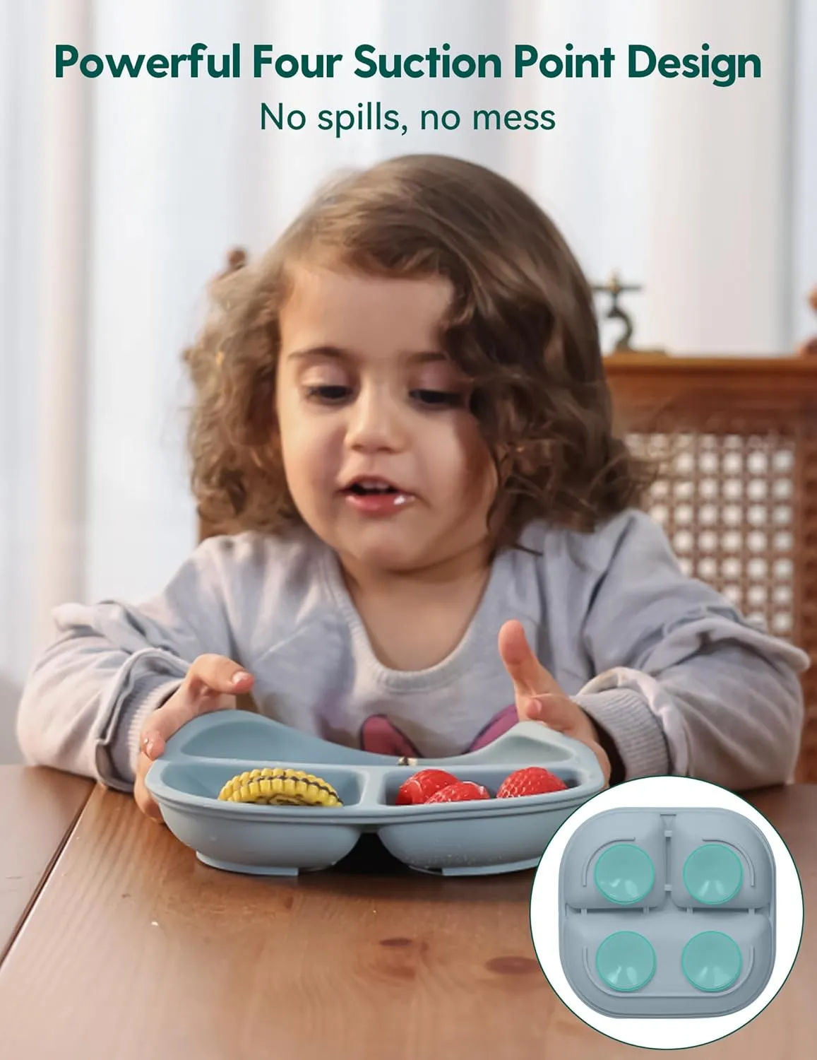 BABELIO Powerful Suction Plates for Baby & Toddler, 100% Food Grade Silicone, Divided, BPA Free, Microwave & Dishwasher Safe