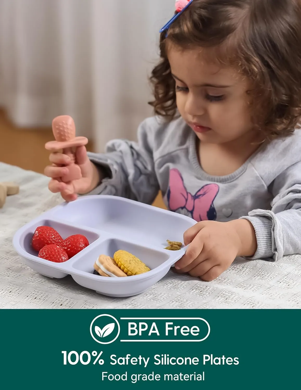 BABELIO Powerful Suction Plates for Baby & Toddler, 100% Food Grade Silicone, Divided, BPA Free, Microwave & Dishwasher Safe