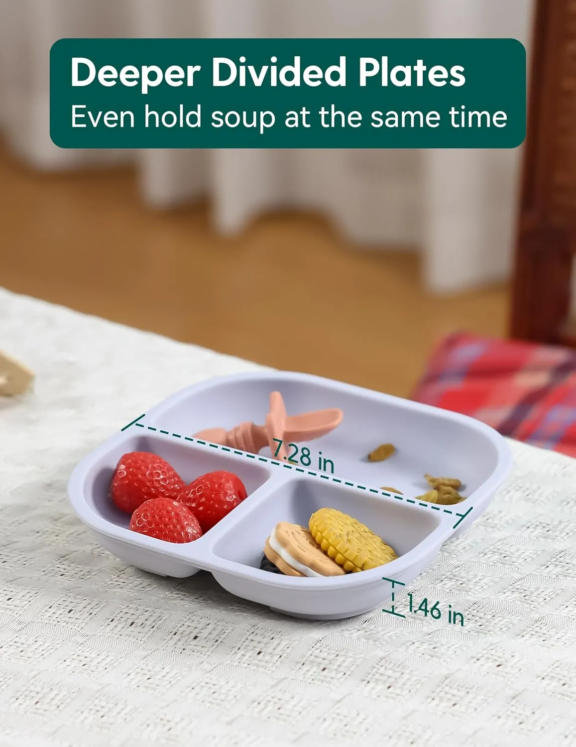 BABELIO Powerful Suction Plates for Baby & Toddler, 100% Food Grade Silicone, Divided, BPA Free, Microwave & Dishwasher Safe