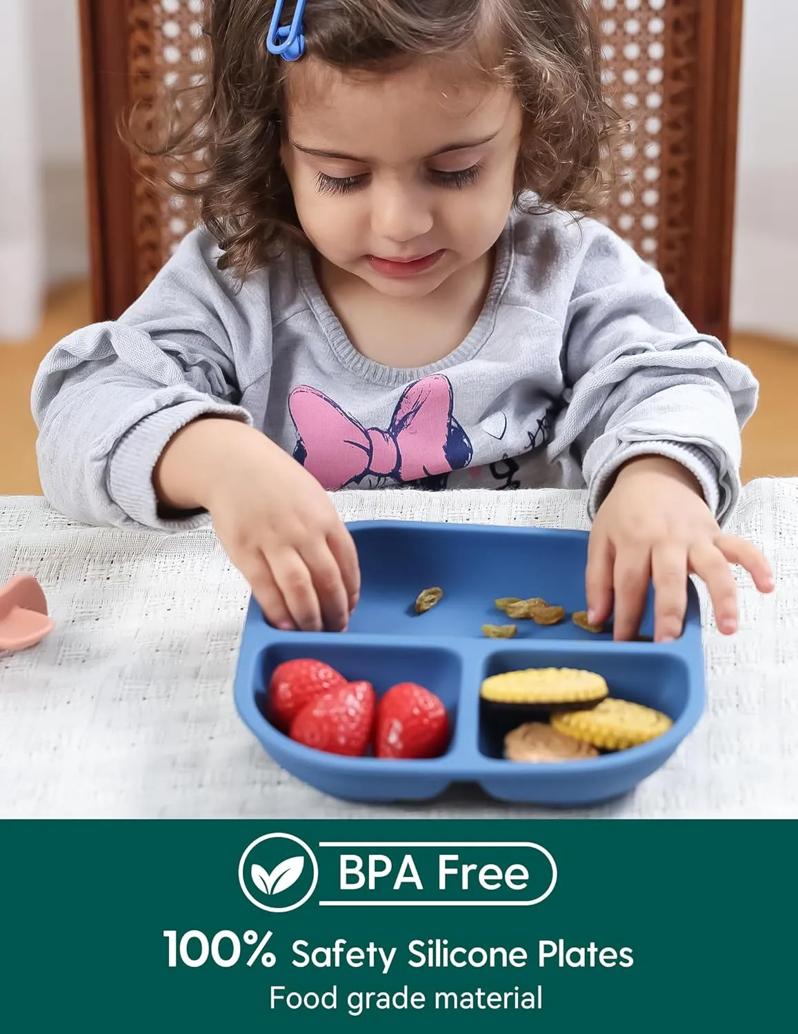 BABELIO Powerful Suction Plates for Baby and Toddler, 100% Food Grand Silicone, Divided, BPA Free, Microwave & Dishwasher Safe, Stay Put, 3 Pack