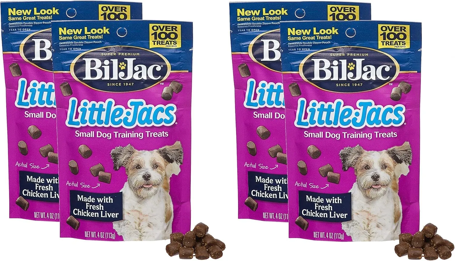 Bil-Jac Little Jacs Small Dog Training Treats - Soft Chicken Liver Dog Treats for Puppy Rewards - Real Chicken, No Fillers, 4oz Resealable Double Zipper Pouch (4-Pack)