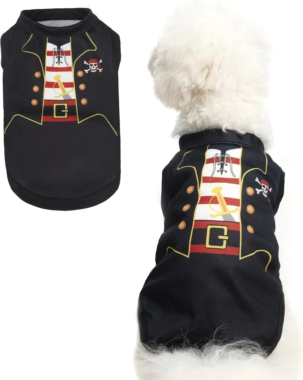 BINGPET Dog Shirts - Cute Pirate Print Stretchy Tops, Lightweight Sleeveless Tank Tops, Soft Breathable Puppy Sweatshirts for Small Medium Dogs(Chest Girth 15in)