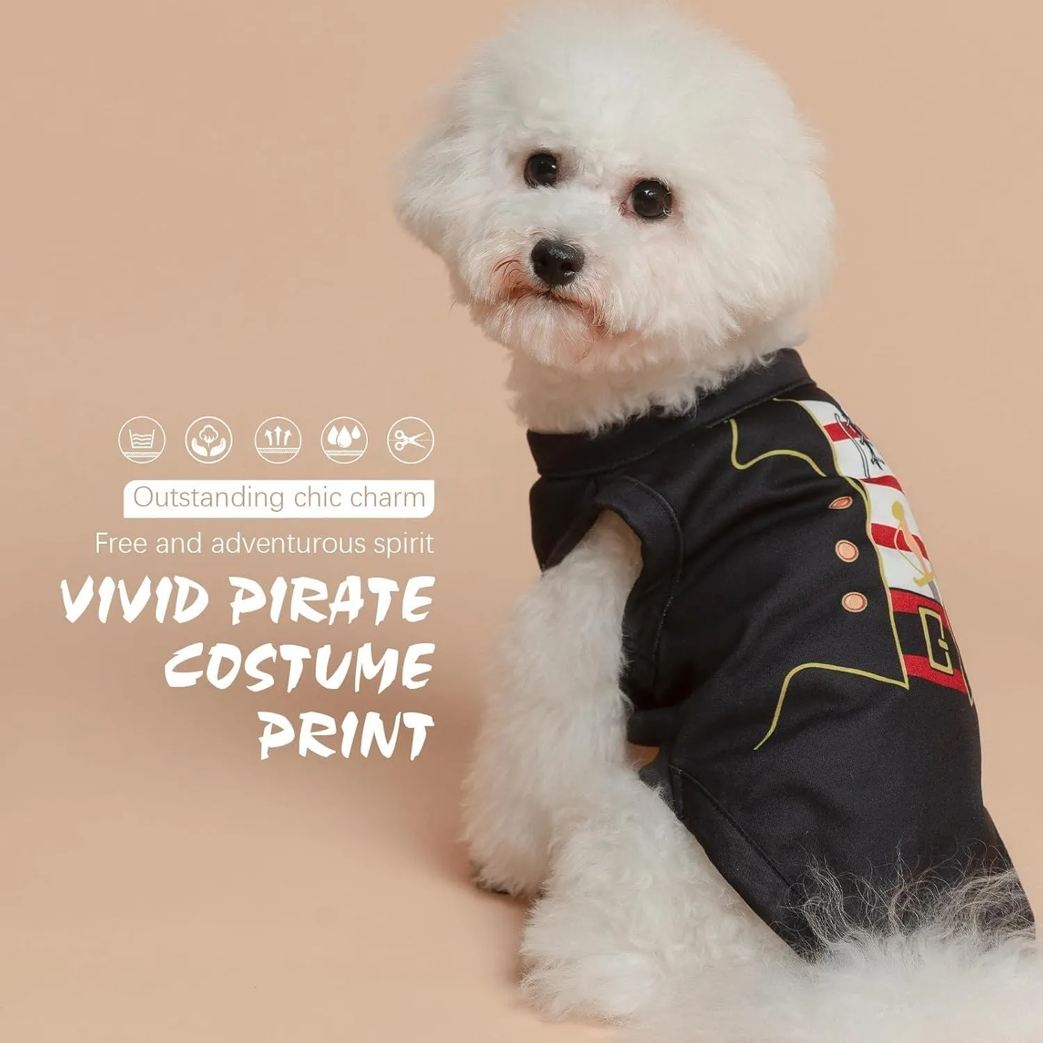 BINGPET Dog Shirts - Cute Pirate Print Stretchy Tops, Lightweight Sleeveless Tank Tops, Soft Breathable Puppy Sweatshirts for Small Medium Dogs(Chest Girth 15in)
