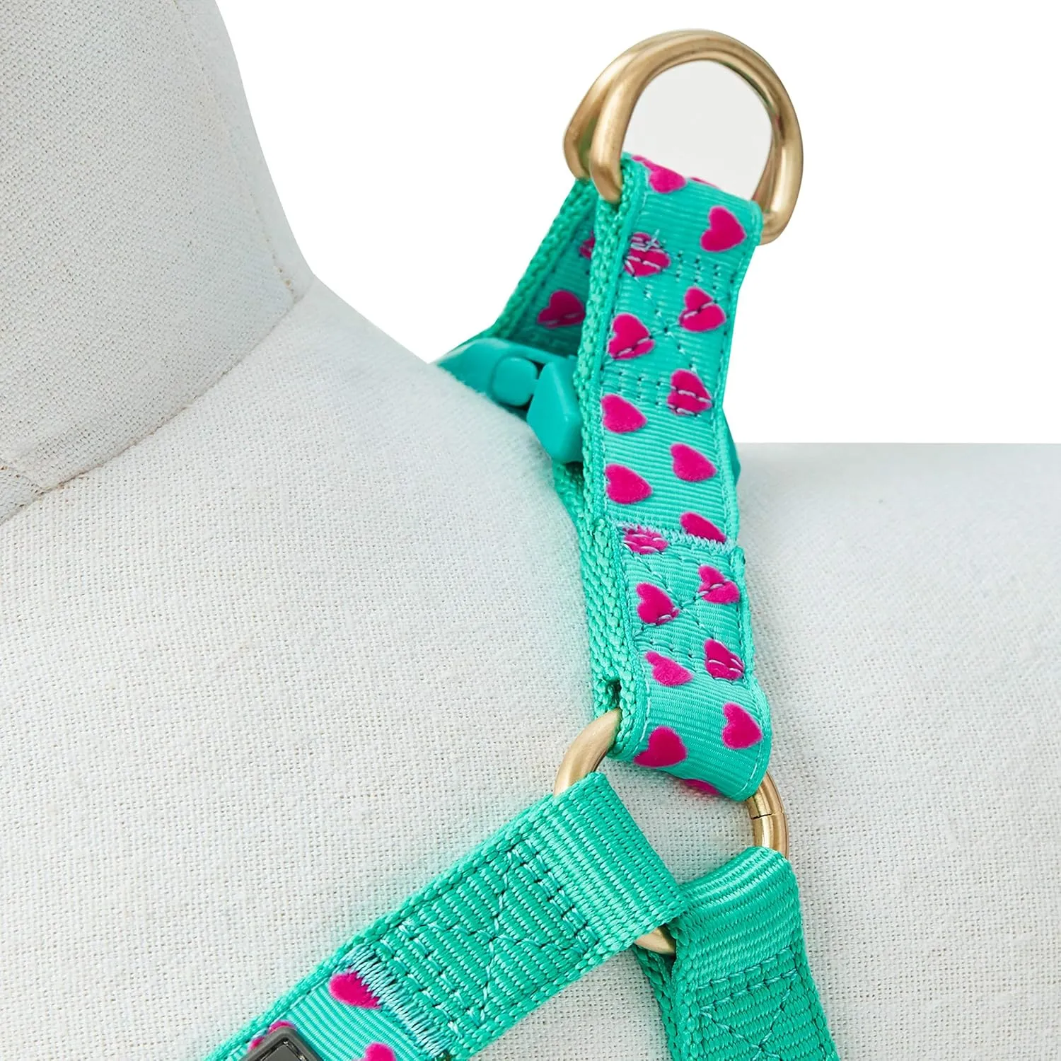 Blueberry Pet Step-in Dog Harness Velvety Heart Flocking Valentines Day Adjustable Harnesses for Medium Dogs, Mint Green, Chest Girth 20" - 26"