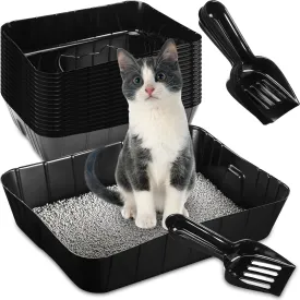 Bokon 50 Pcs 25 Set Disposable Litter Boxes for Cats with Scoop Plastic Cat Litter Tray Large Kitten Pan for Kitty Rabbit Guinea Pig Hamster Pets Supplies Travel Home Toilet, 15. 7 x 11. 8 x 3''