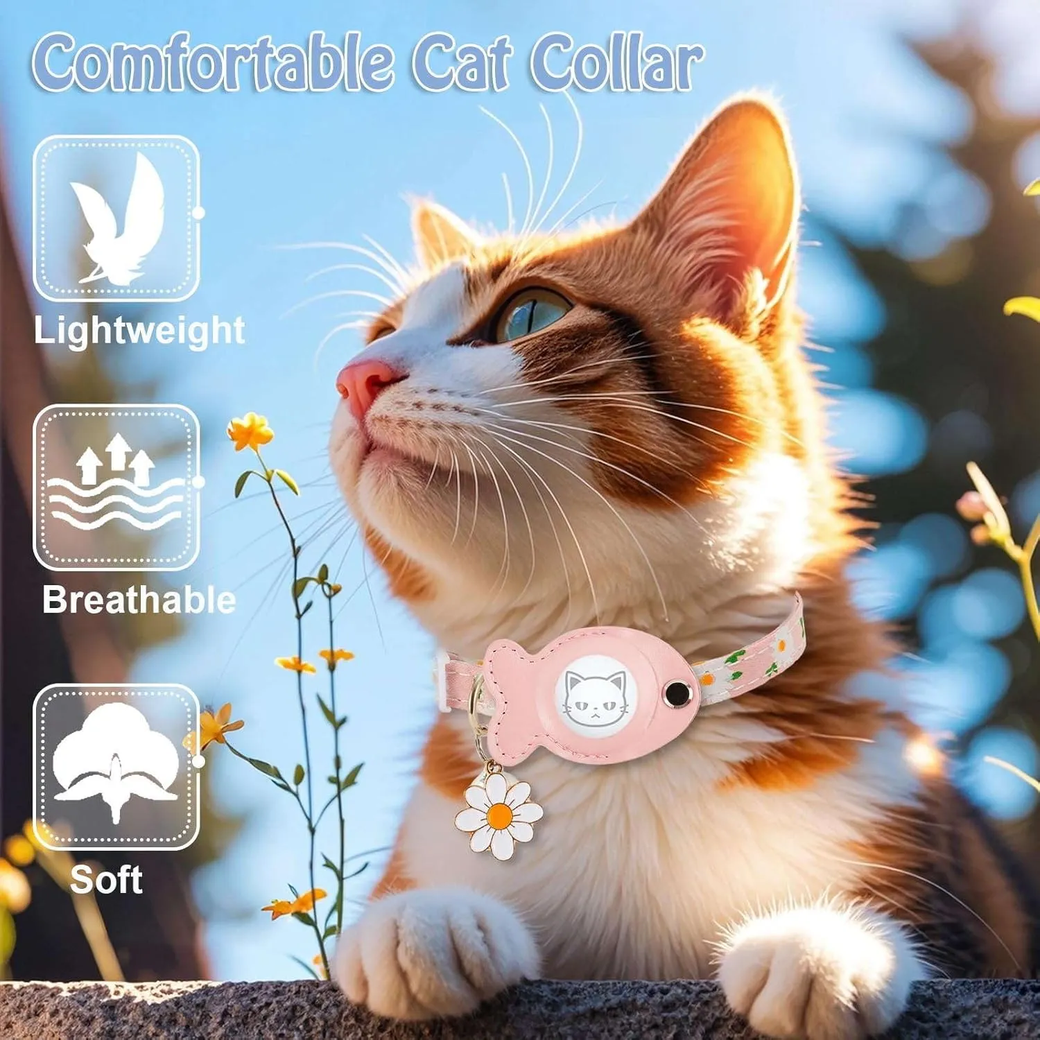 Cat Collar for Airtag, Breakaway GPS Tracker Kitten Collar with Airtag Holder and Bells for Girl Boy Cats Cute Personalized Cat Collar with Fish Adjustable Length (Pink)