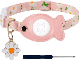 Cat Collar for Airtag, Breakaway GPS Tracker Kitten Collar with Airtag Holder and Bells for Girl Boy Cats Cute Personalized Cat Collar with Fish Adjustable Length (Pink)