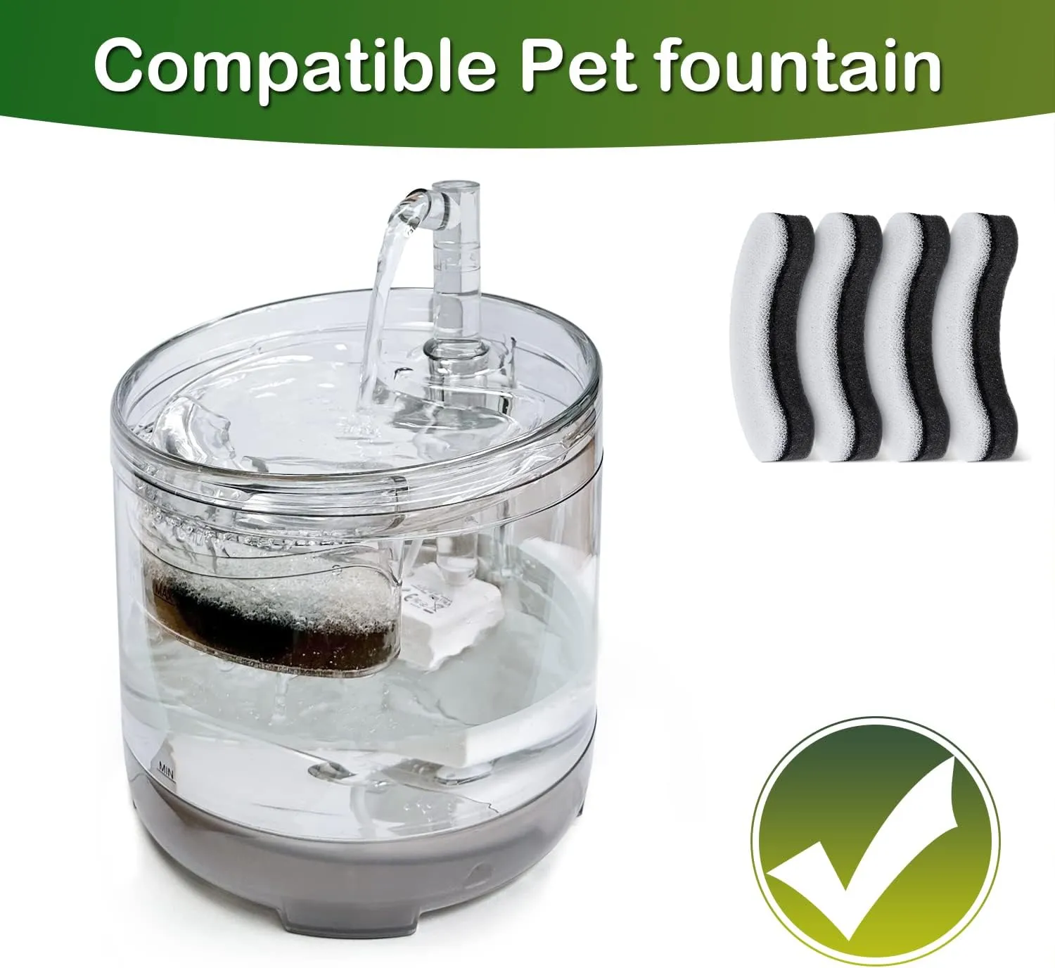 Cat Water Fountain Filter,Arc-Shaped Sponge Activated Carbon Cat Fountain Filters Replacement Filter Compatible WF050 & WF100 Automatic Pet Water Fountain(6 Pack)