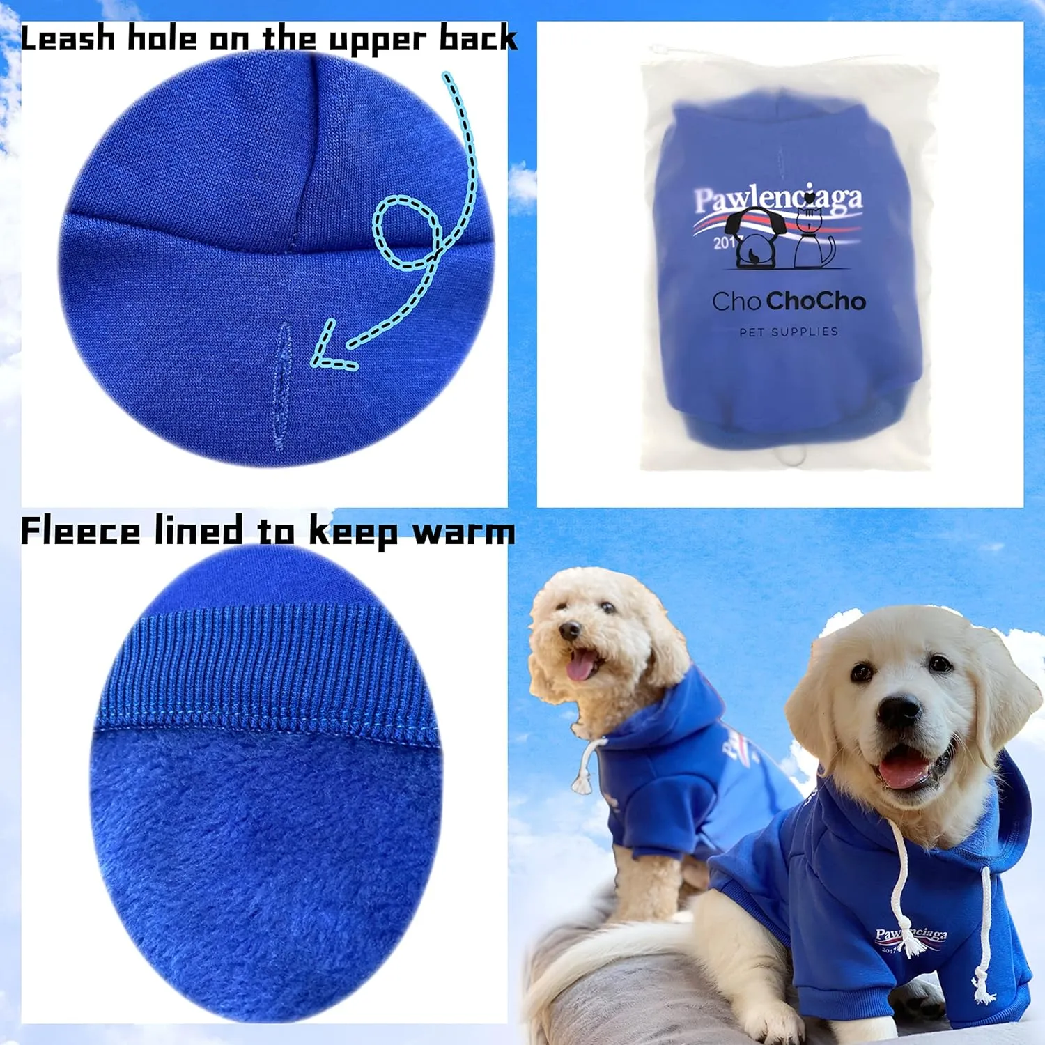 ChoChoCho Stylish Streetwear Blue Dog Sweatshirt Tracksuits, Cats Hoodies, Dog Outfit for Cat Puppy Small Medium (M)