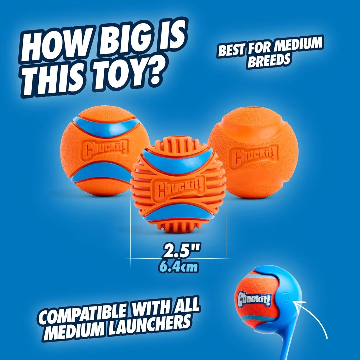 Chuckit! Dog Balls - Interactive Dog Toys, High-Bounce Fetch Ball, Floating Ultra and Rugged Balls, Durable - Size Medium, 2.5-inch Diameter, Set of 3