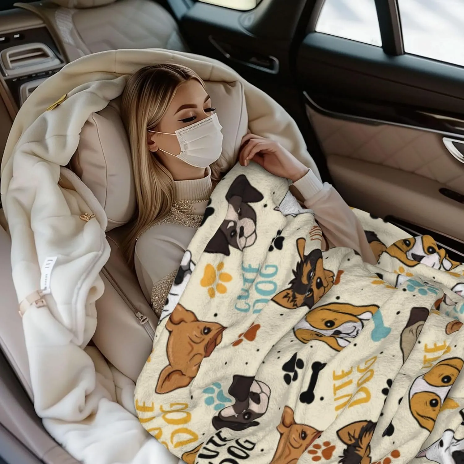 Cute Dogs Fleece Blanket - Soft Cozy Plush Throw Blanket for Adults Kids Pet, Lightweight Warm Flannel Sherpa Blanket for Couch Bed Sofa, Gift for Dog Lovers 50"x40"