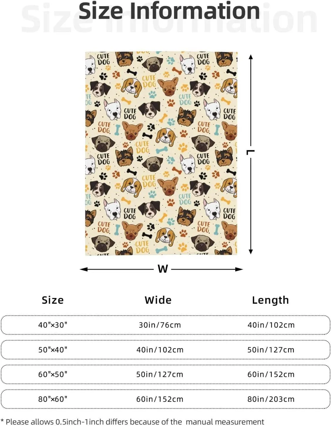 Cute Dogs Fleece Blanket - Soft Cozy Plush Throw Blanket for Adults Kids Pet, Lightweight Warm Flannel Sherpa Blanket for Couch Bed Sofa, Gift for Dog Lovers 50"x40"