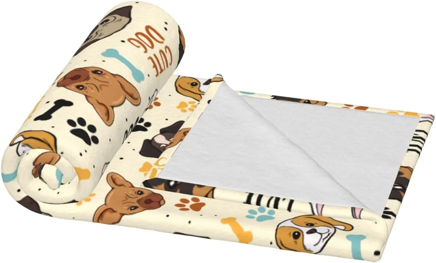 Cute Dogs Fleece Blanket - Soft Cozy Plush Throw Blanket for Adults Kids Pet, Lightweight Warm Flannel Sherpa Blanket for Couch Bed Sofa, Gift for Dog Lovers 50"x40"