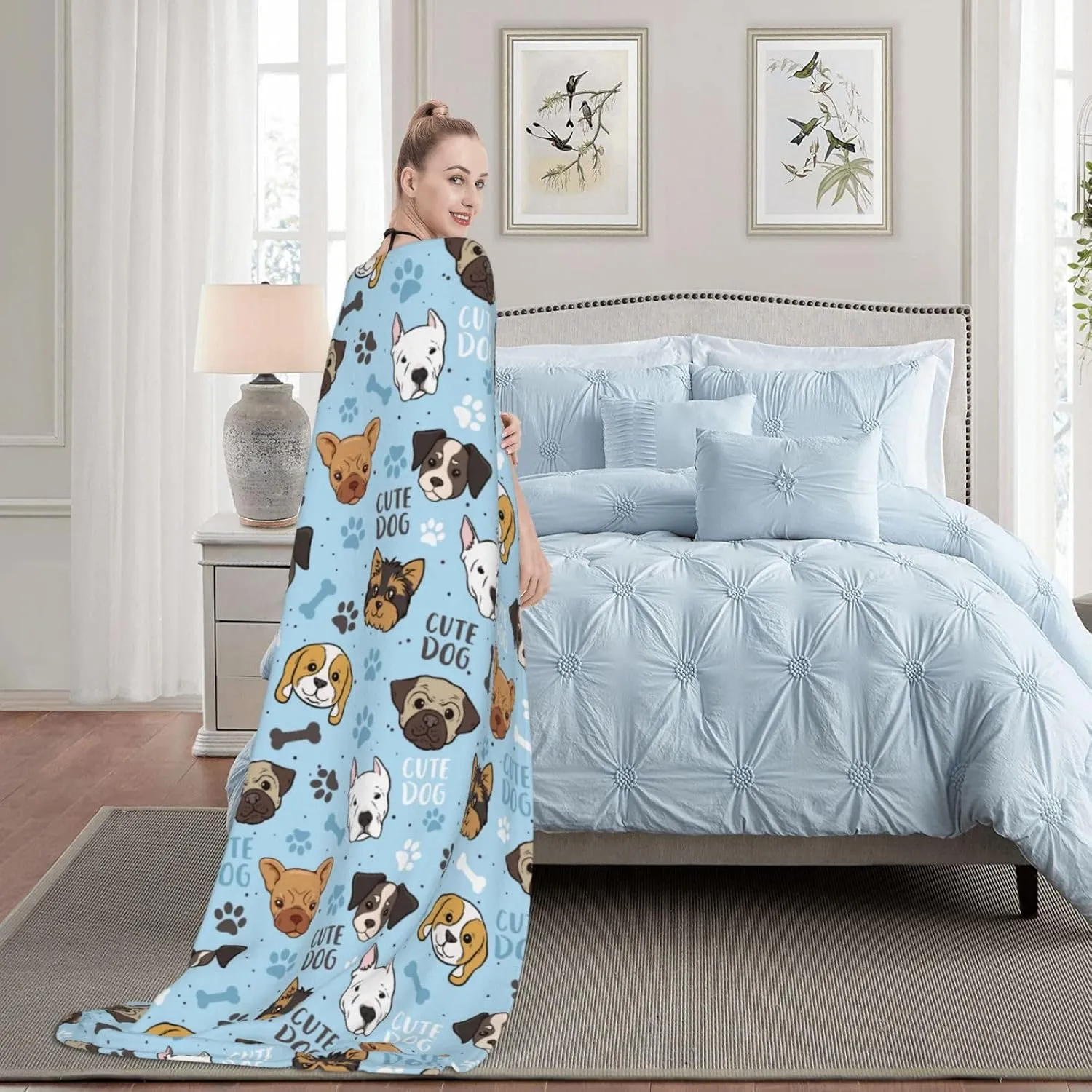 Cute Dogs Fleece Blanket - Soft Cozy Plush Throw Blanket for Adults Kids Pet, Lightweight Warm Flannel Sherpa Blanket for Couch Bed Sofa, Gift for Dog Lovers 50"x40"