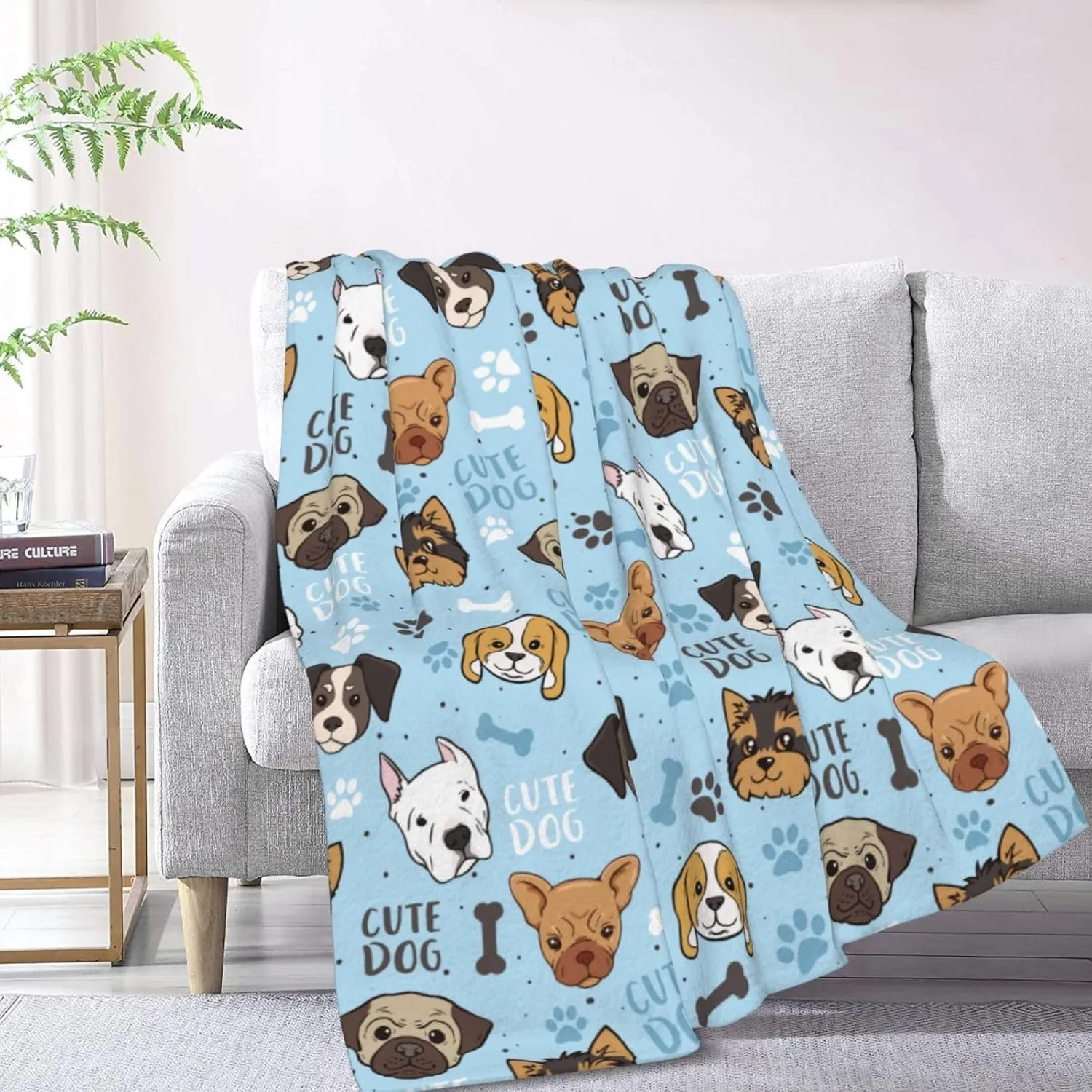 Cute Dogs Fleece Blanket - Soft Cozy Plush Throw Blanket for Adults Kids Pet, Lightweight Warm Flannel Sherpa Blanket for Couch Bed Sofa, Gift for Dog Lovers 50"x40"