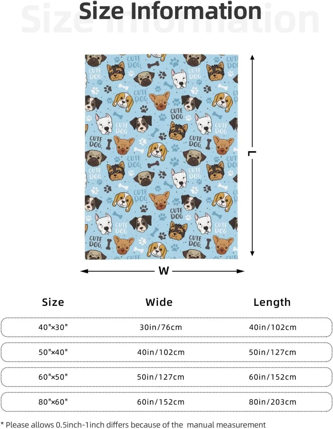 Cute Dogs Fleece Blanket - Soft Cozy Plush Throw Blanket for Adults Kids Pet, Lightweight Warm Flannel Sherpa Blanket for Couch Bed Sofa, Gift for Dog Lovers 50"x40"