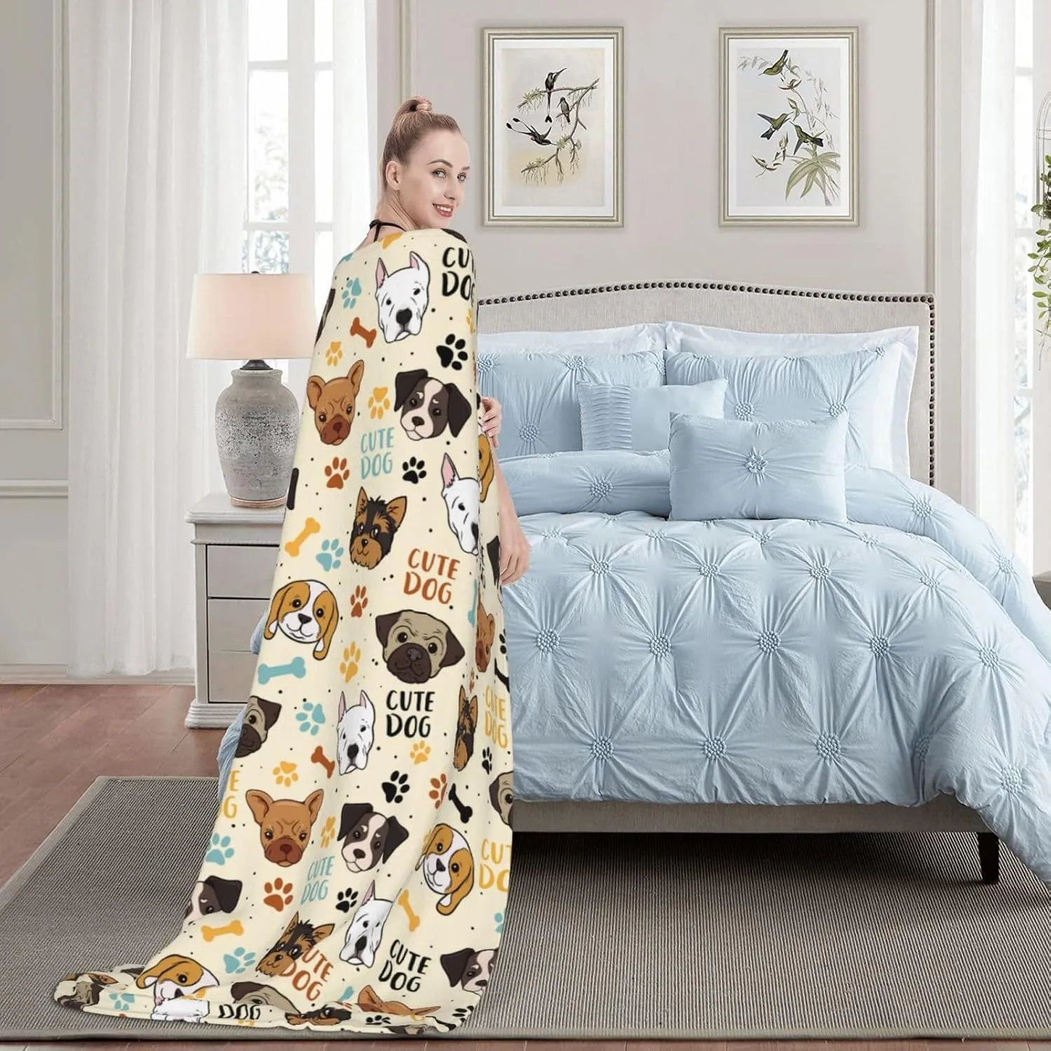 Cute Dogs Fleece Blanket - Soft Cozy Plush Throw Blanket for Adults Kids Pet, Lightweight Warm Flannel Sherpa Blanket for Couch Bed Sofa, Gift for Dog Lovers 50"x40"