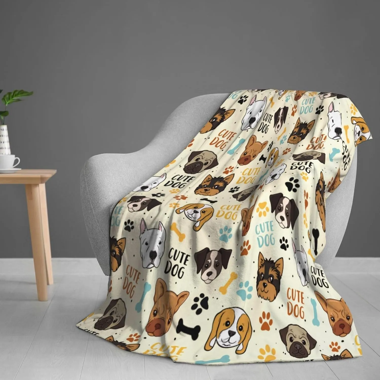 Cute Dogs Fleece Blanket - Soft Cozy Plush Throw Blanket for Adults Kids Pet, Lightweight Warm Flannel Sherpa Blanket for Couch Bed Sofa, Gift for Dog Lovers 50"x40"