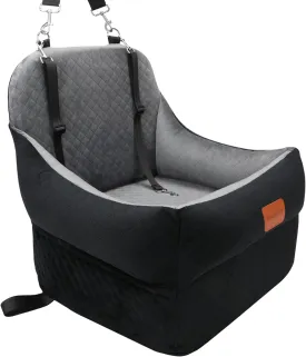 Dog Booster Car Seat for Small/Medium Dogs up to 35 lbs,Interior 7 Inches Elevated Pet Booster Seat,Ultra Soft Fabric and Memory Foam Car Dog Bed,Safety,Comfy,Fully Detachable Washable(H-Black/Grey)