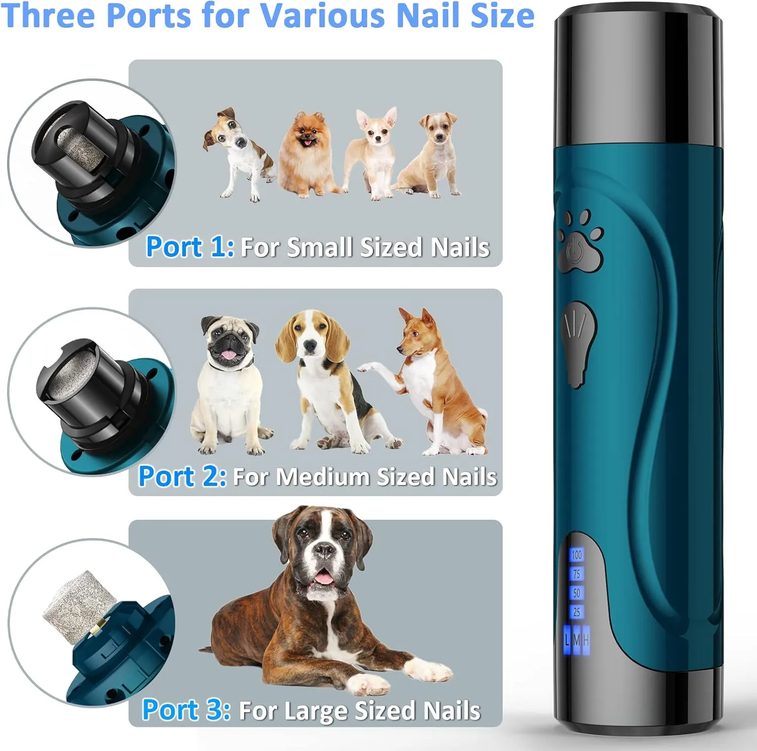Dog Nail Grinder, Dog Nail Trimmers and Clippers Kit, Super Quiet Electric Pet Nail Grinder, Rechargeable, for Small Large Dogs & Cats Toenail & Claw Grooming,3 Speeds (A-Dark Blue)