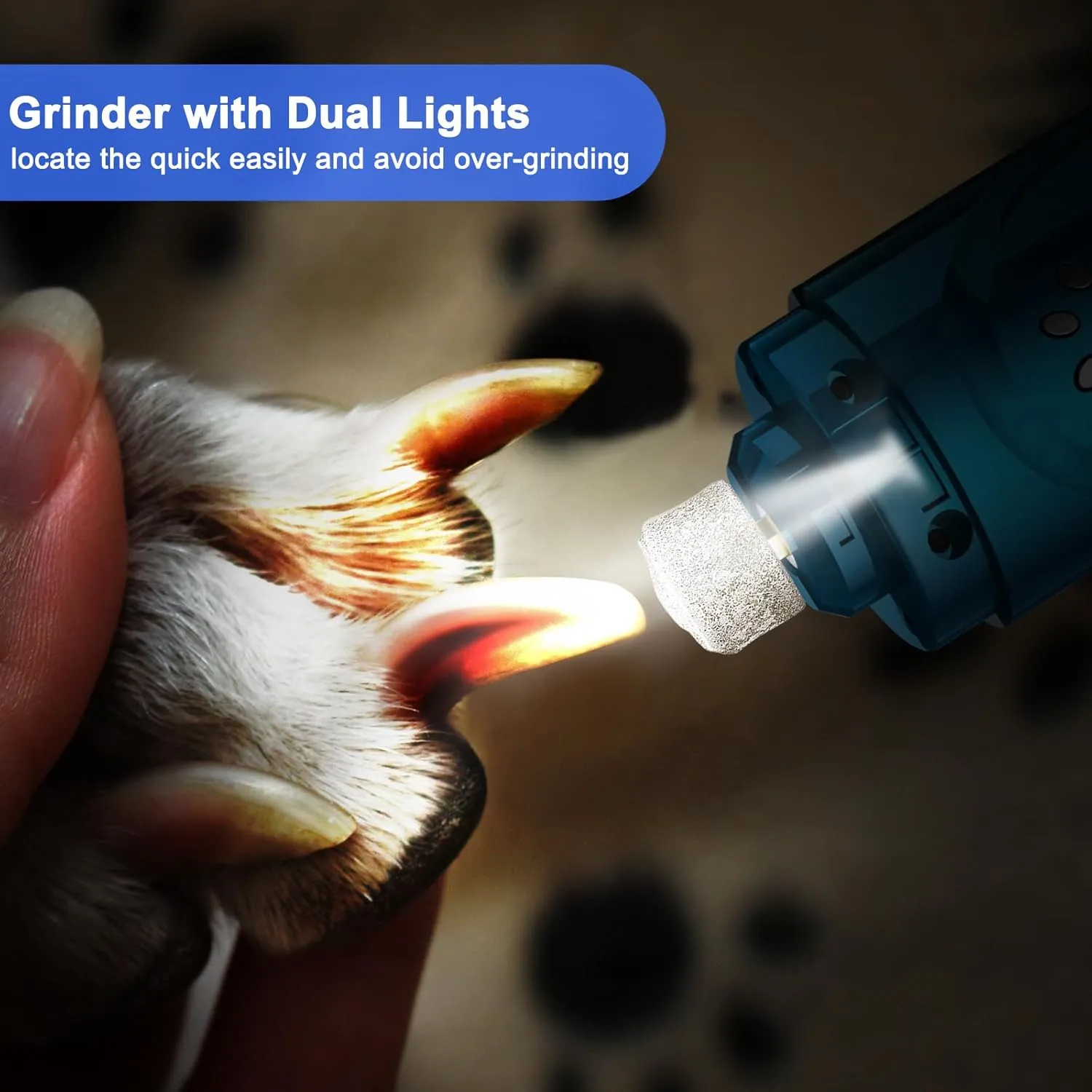 Dog Nail Grinder, Dog Nail Trimmers and Clippers Kit, Super Quiet Electric Pet Nail Grinder, Rechargeable, for Small Large Dogs & Cats Toenail & Claw Grooming,3 Speeds (A-Dark Blue)