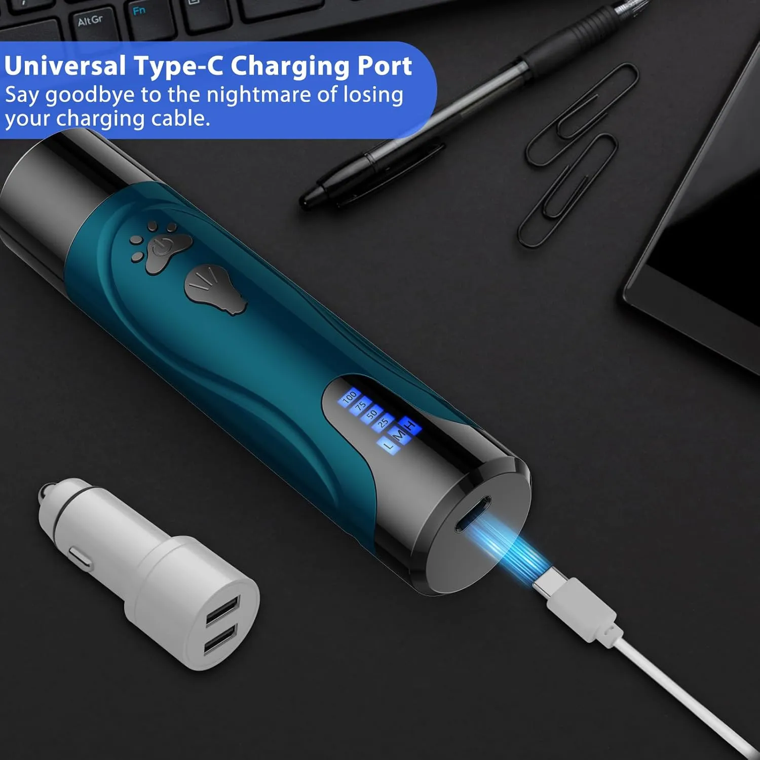 Dog Nail Grinder, Dog Nail Trimmers and Clippers Kit, Super Quiet Electric Pet Nail Grinder, Rechargeable, for Small Large Dogs & Cats Toenail & Claw Grooming,3 Speeds (A-Dark Blue)