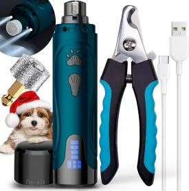 Dog Nail Grinder, Dog Nail Trimmers and Clippers Kit, Super Quiet Electric Pet Nail Grinder, Rechargeable, for Small Large Dogs & Cats Toenail & Claw Grooming,3 Speeds (A-Dark Blue)