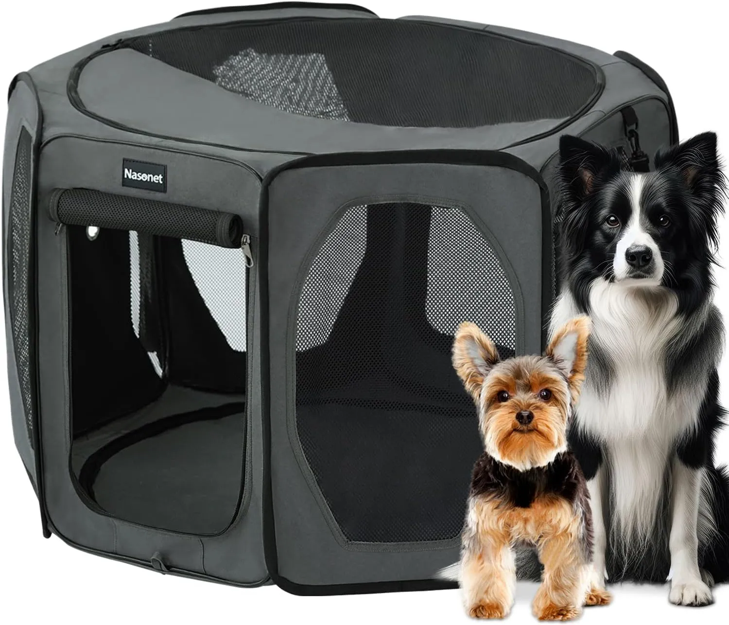 Dog Playpen, Cat Dog Crate Portable Pet Exercise Cage Kennel House Puppy Playpen Animal Playpen Indoor/Outdoor, Water-Resistant Kennel Tent with Traveling Bag (Grey, Small)