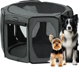 Dog Playpen, Cat Dog Crate Portable Pet Exercise Cage Kennel House Puppy Playpen Animal Playpen Indoor/Outdoor, Water-Resistant Kennel Tent with Traveling Bag (Grey, Small)