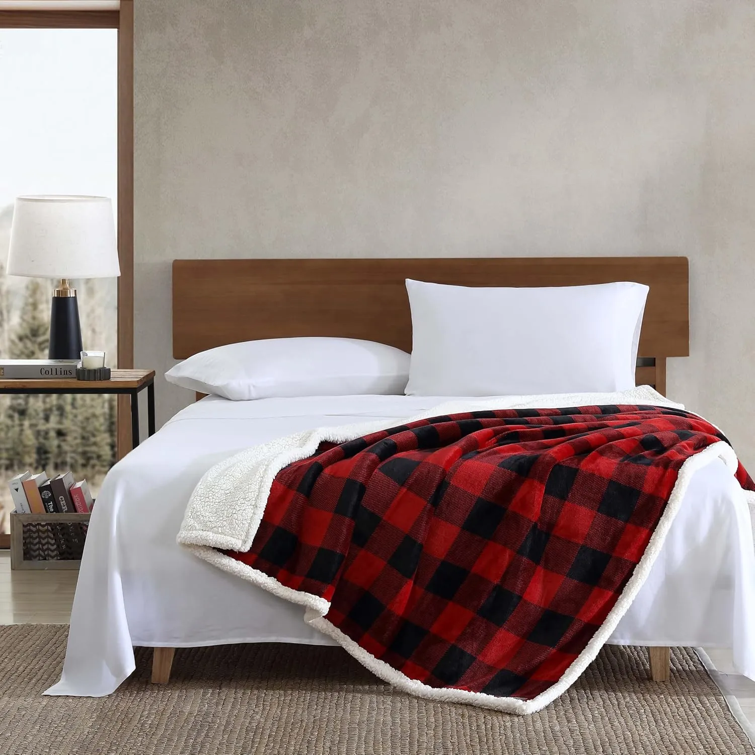 Eddie Bauer - Throw Blanket, Reversible Sherpa Fleece Bedding, Buffalo Plaid Home Decor for All Seasons (Red Check, Throw)