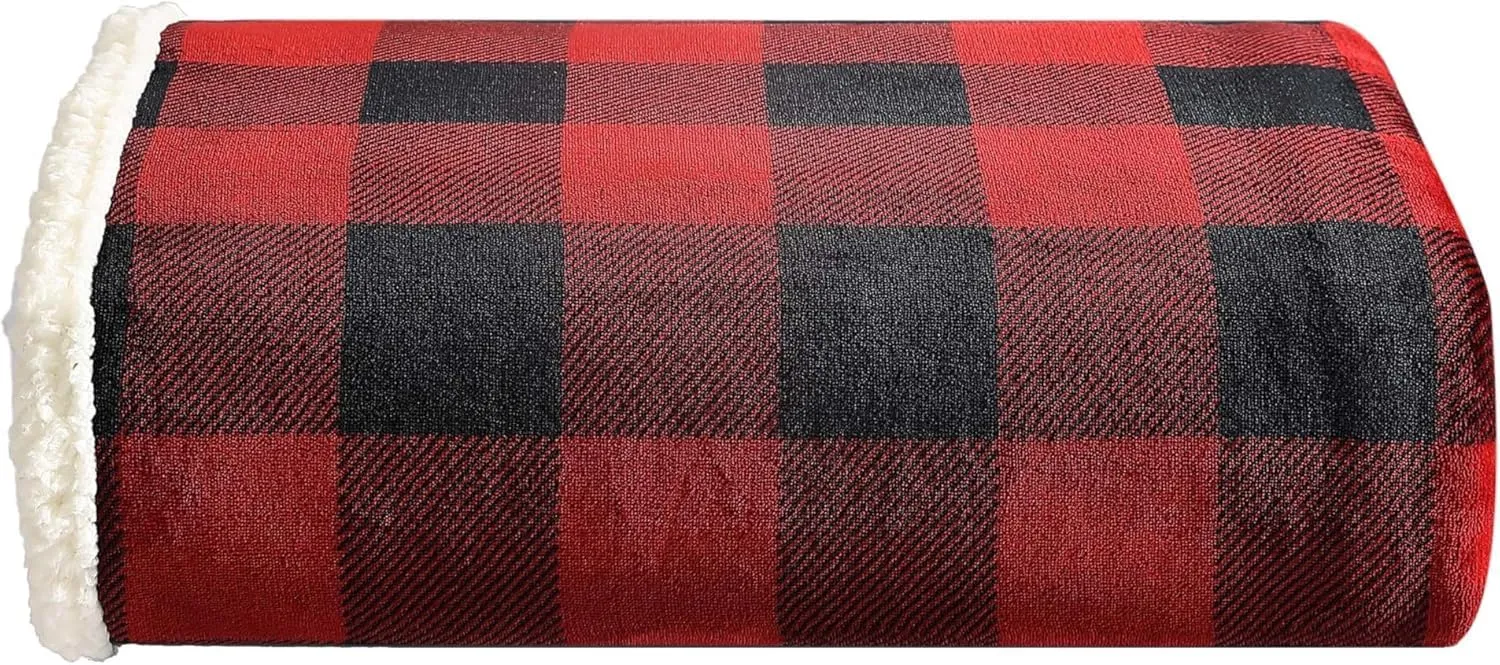 Eddie Bauer - Throw Blanket, Reversible Sherpa Fleece Bedding, Buffalo Plaid Home Decor for All Seasons (Red Check, Throw)