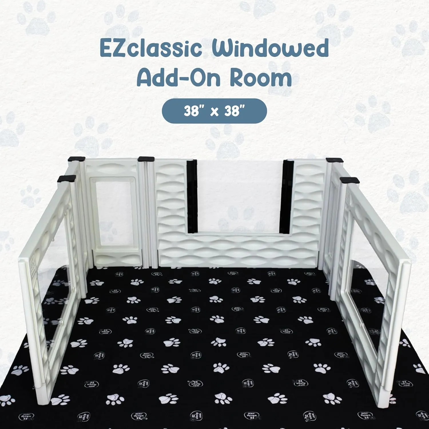 EZwhelp EZclassic 3-Wall Windowed Add-On Room for EZclassic Dog Whelping Box, Extension for Whelping Box for Dogs, 38" x 38"