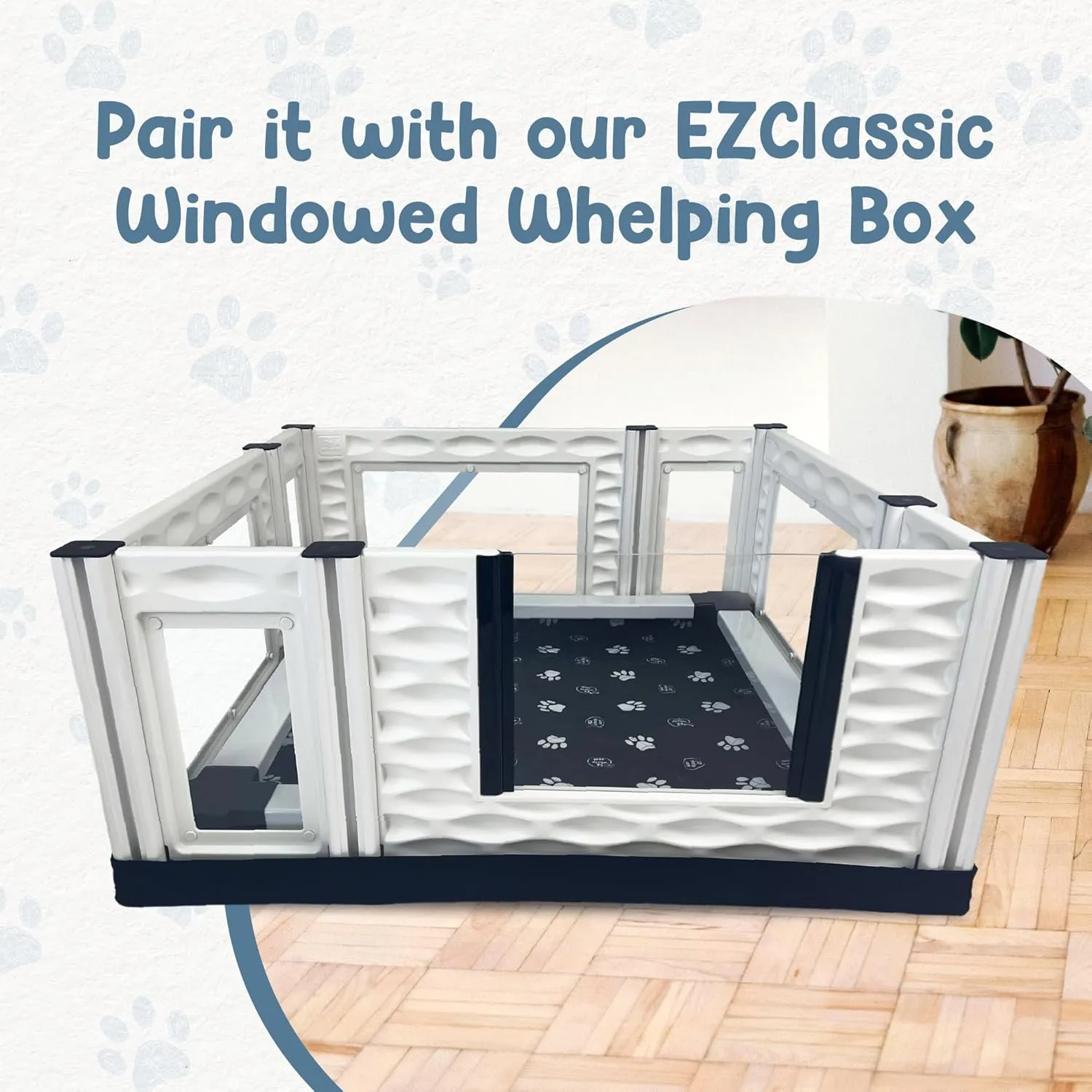 EZwhelp EZclassic 3-Wall Windowed Add-On Room for EZclassic Dog Whelping Box, Extension for Whelping Box for Dogs, 38" x 38"