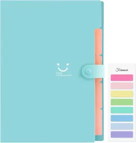 Forvencer Accordion File Organizer, Letter Size, 5 Pocket Expanding File Folder, Cute File Folder with Labels, Portable File Organizer for School Office Supplies, Folders for Documents, Jade