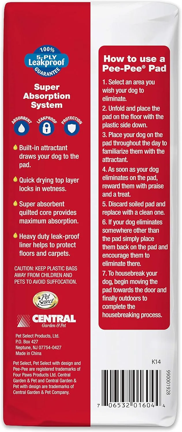 Four Paws Pet Select Pee Pee Pads for Dogs and Puppies 14 Count Standard 22" x 23"