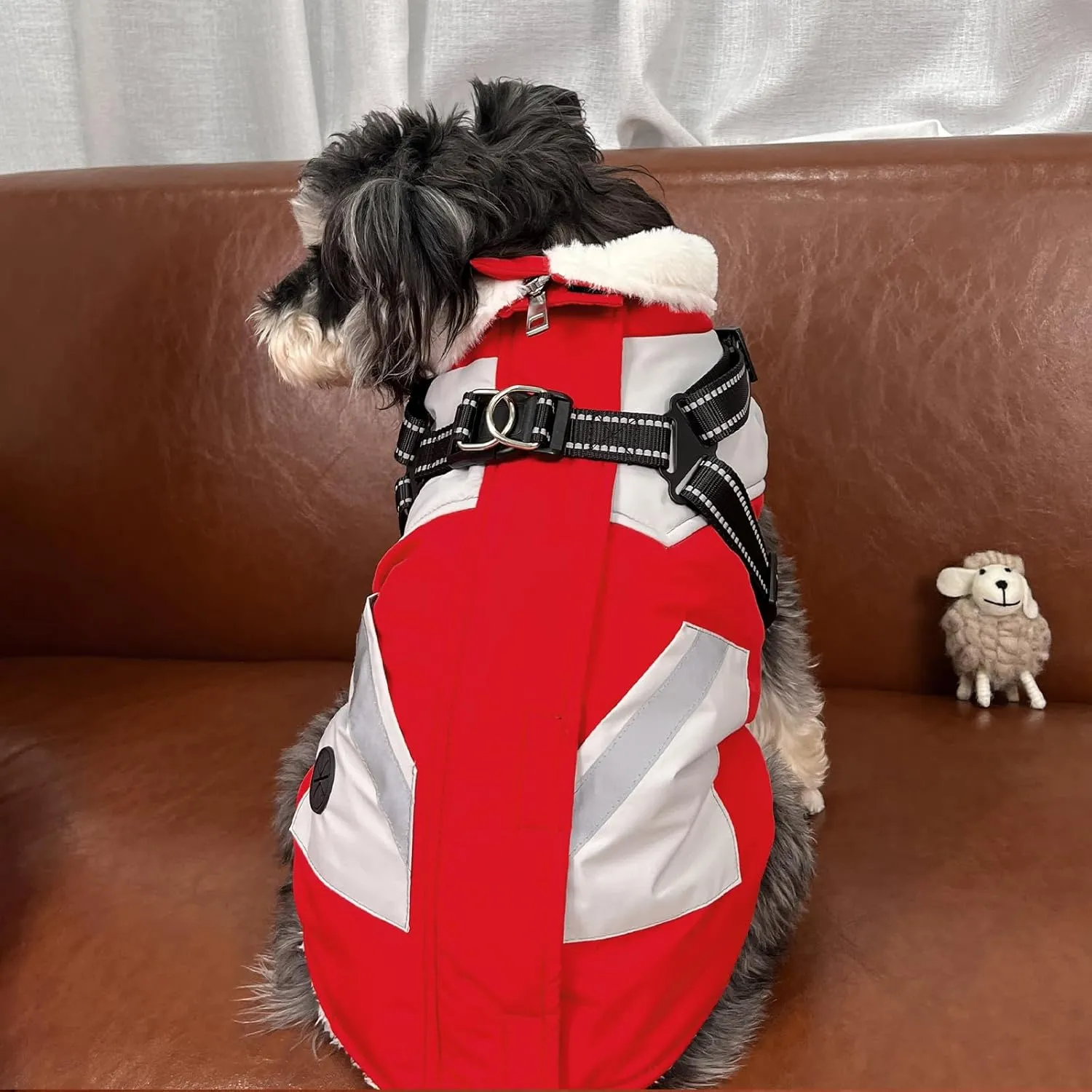 FUAMEY Dog Jacket - Waterproof & Reflective Winter Coat with Built-in Harness & Zipper - Extra Small Red XS with Poop Bag Pockets