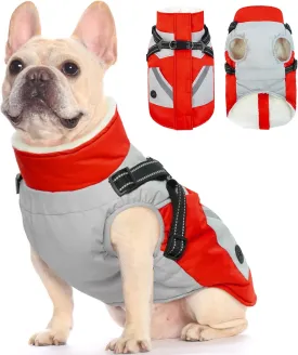 FUAMEY Dog Jacket - Waterproof & Reflective Winter Coat with Built-in Harness & Zipper - Extra Small Red XS with Poop Bag Pockets