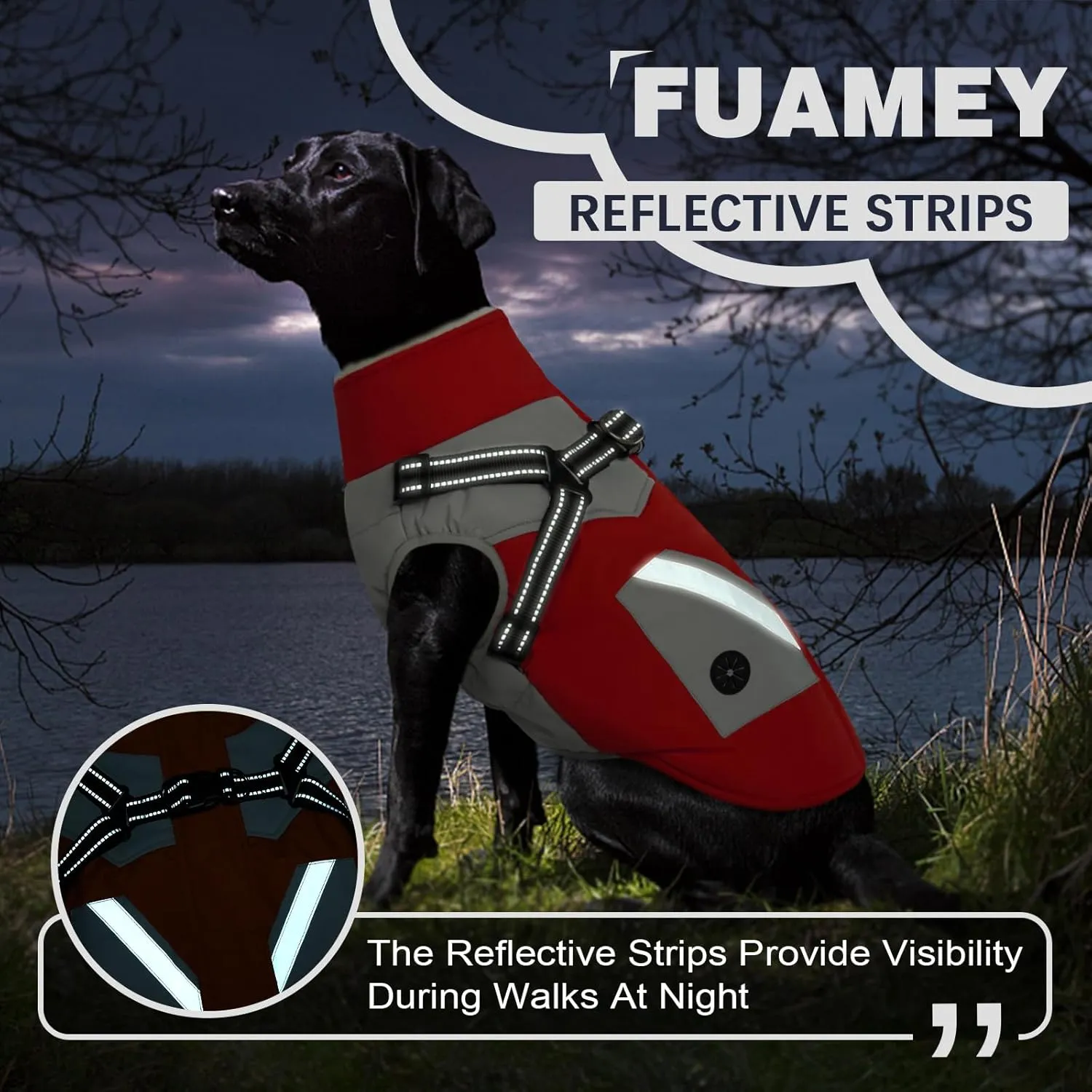 FUAMEY Dog Jacket - Waterproof & Reflective Winter Coat with Built-in Harness & Zipper - Extra Small Red XS with Poop Bag Pockets
