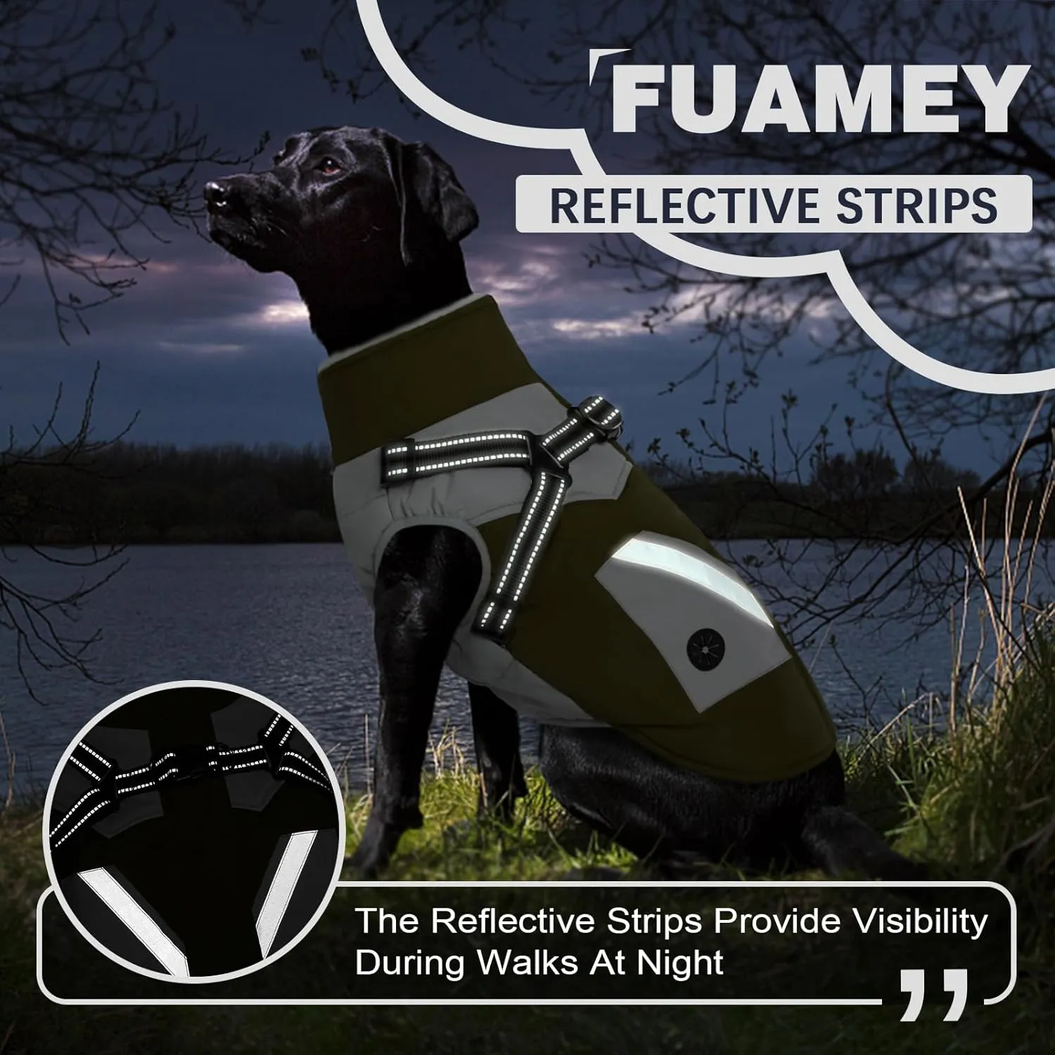 FUAMEY Dog Jackets - Waterproof Winter Coat with Built-in Harness & Reflective Vest for Extra Small Dogs - Green XS with Poop Bag Pockets & Back Zipper