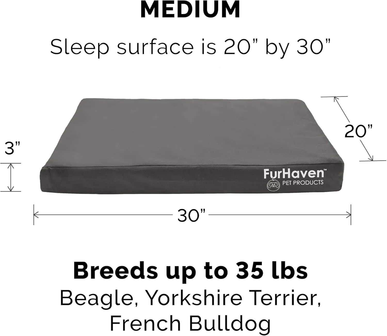 Furhaven Replacement Dog Bed Cover Water-Resistant Indoor/Outdoor Logo Print Oxford Polycanvas Mattress, Washable - Stone Gray, Medium