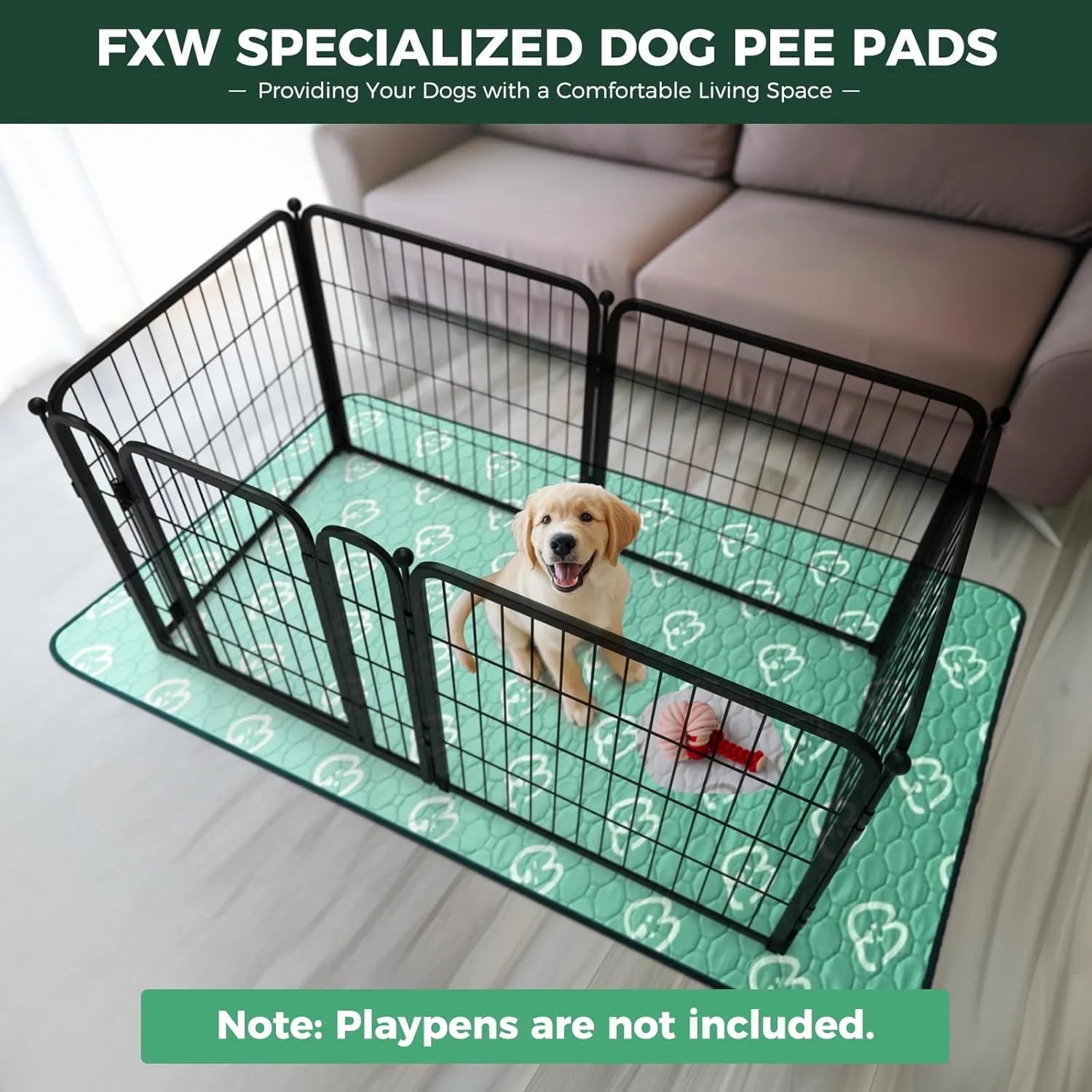 FXW Washable Pee Pads for Dogs, Puppy Pads with Super Absorbent, 63" x 39", Specifically Designed for 24inch 6 Panels Dog Playpen, Rectangle