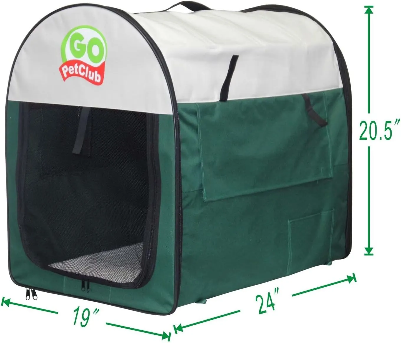 Go Pet Club 24" Rounded Top Soft Collapsible Dog Crate, Portable Pet Carrier, Thick Padded Pet Travel Crate for Indoor & Outdoor, Soft Sided Pet Foldable Kennel Cage with Durable Mesh Windows, Green