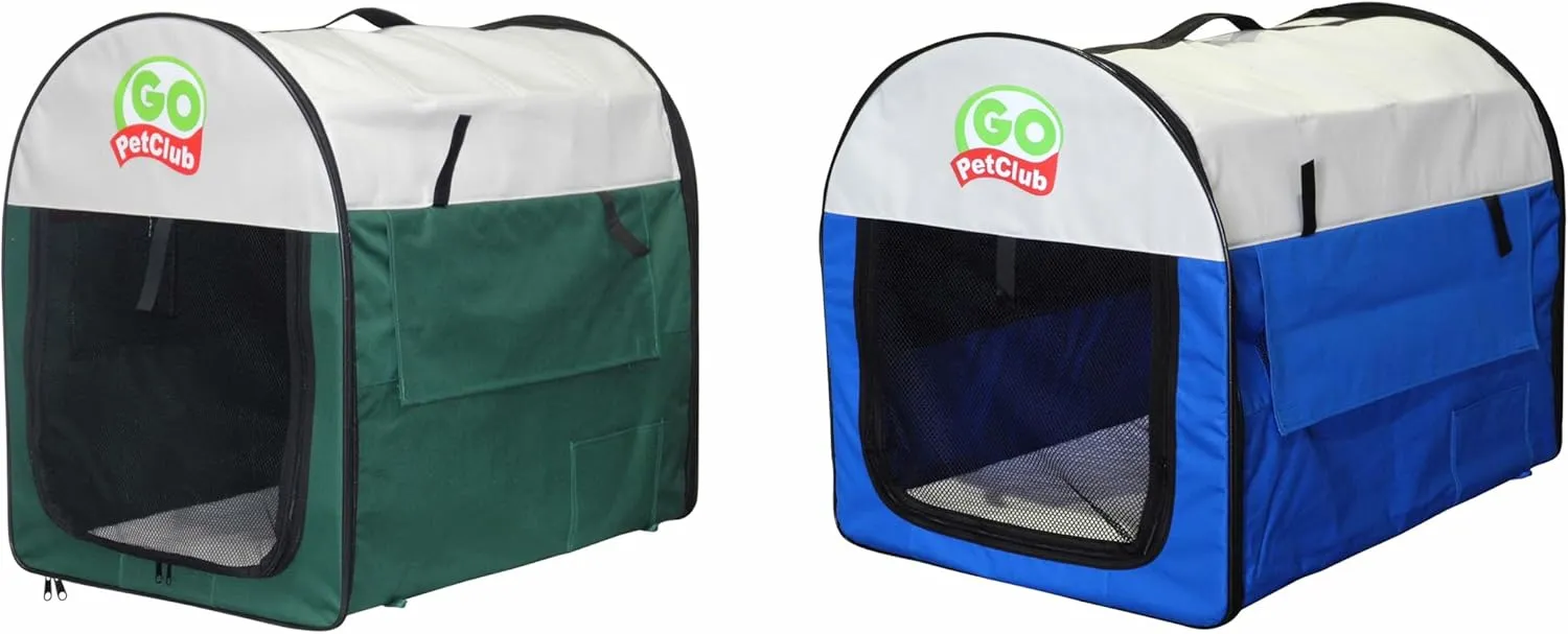 Go Pet Club 24" Rounded Top Soft Collapsible Dog Crate, Portable Pet Carrier, Thick Padded Pet Travel Crate for Indoor & Outdoor, Soft Sided Pet Foldable Kennel Cage with Durable Mesh Windows, Green